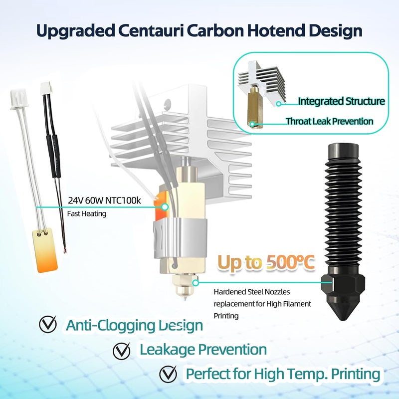 IdeaFormer-3D Ceramic Centauri Carbon Hotend with 1Pcs Nozzle Wipe 0.4/0.6/0.8mm Hardened Steel Nozzle, Centauri Print Head Extruder Hotend Kit for Elegoo Centauri Carbon - Image 3